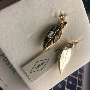 Fossil Stainless Steel Gold Leaf Earrings